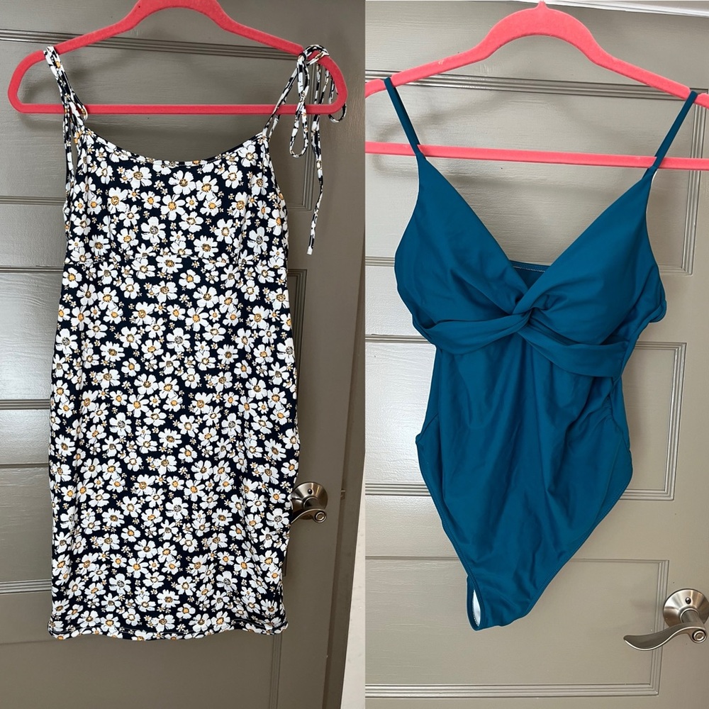Daisy Maternity Dress and Blue One Piece Swimsuit size Medium